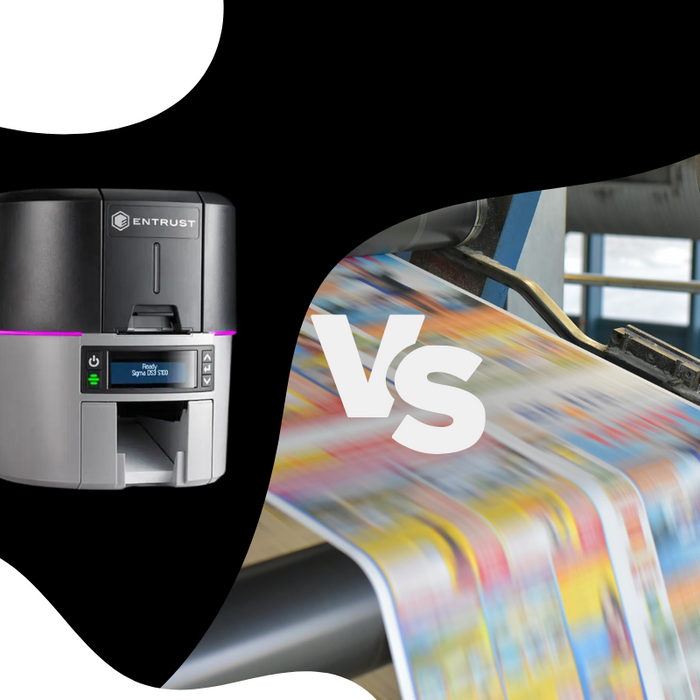 desktop card printing vs. factory printing