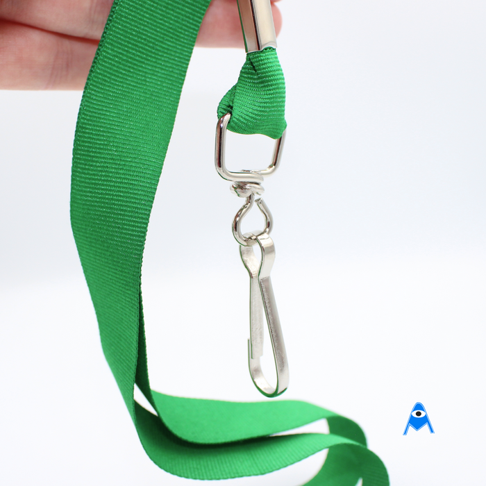 Holding light green flat lanyard with swivel clip 