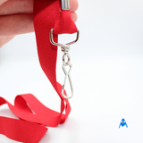 Holding red lanyard with swivel clip