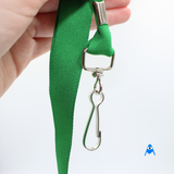 Side view of light green flat lanyard with swivel clip 